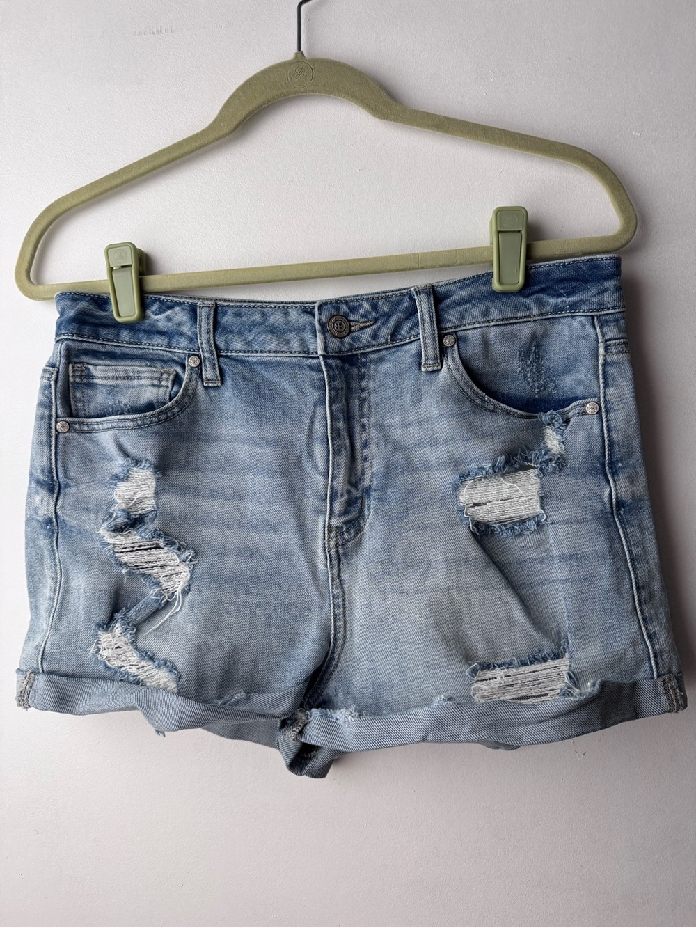 Altar’d State boutique light blue distressed denim women's shorts 10